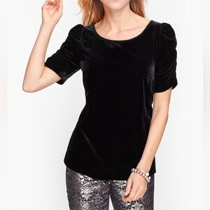 Talbots Ruched Sleeve Black Velvet Top